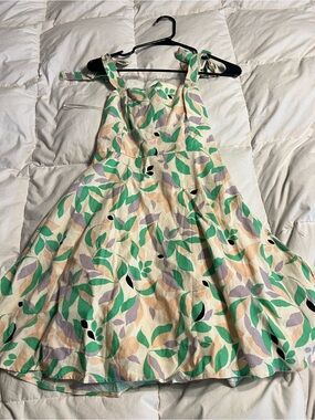 Gianni Bini Leaf-Print Tie Strap Dress in Cream, Green & Lavender